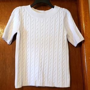 White Cable Knit Short Sleeved Sweater